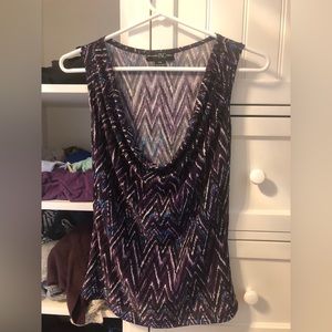 INC Silky Soft Purple White Blue Cowl Neck Formal Dressy Work Top